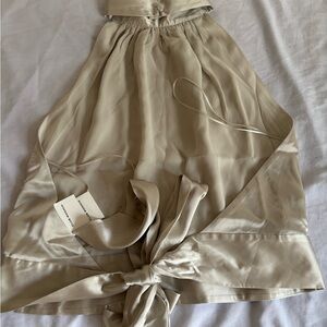 Club Monaco Cream Midi A-Line Skirt with Tie Front